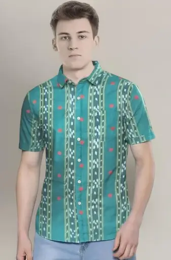 NUAPATANAPATA Odisha Handloom 100% Organic Sambalpuri Ikat Cotton Half Shirt for Men (Multicolor) 226
