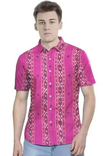 NUAPATANAPATA Odisha Handloom 100% Organic Sambalpuri Ikat Cotton Half Shirt for Men (Multicolor) 532