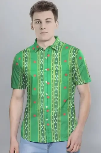 NUAPATANAPATA Odisha Handloom 100% Organic Sambalpuri Ikat Cotton Half Shirt for Men (Multicolor) 208
